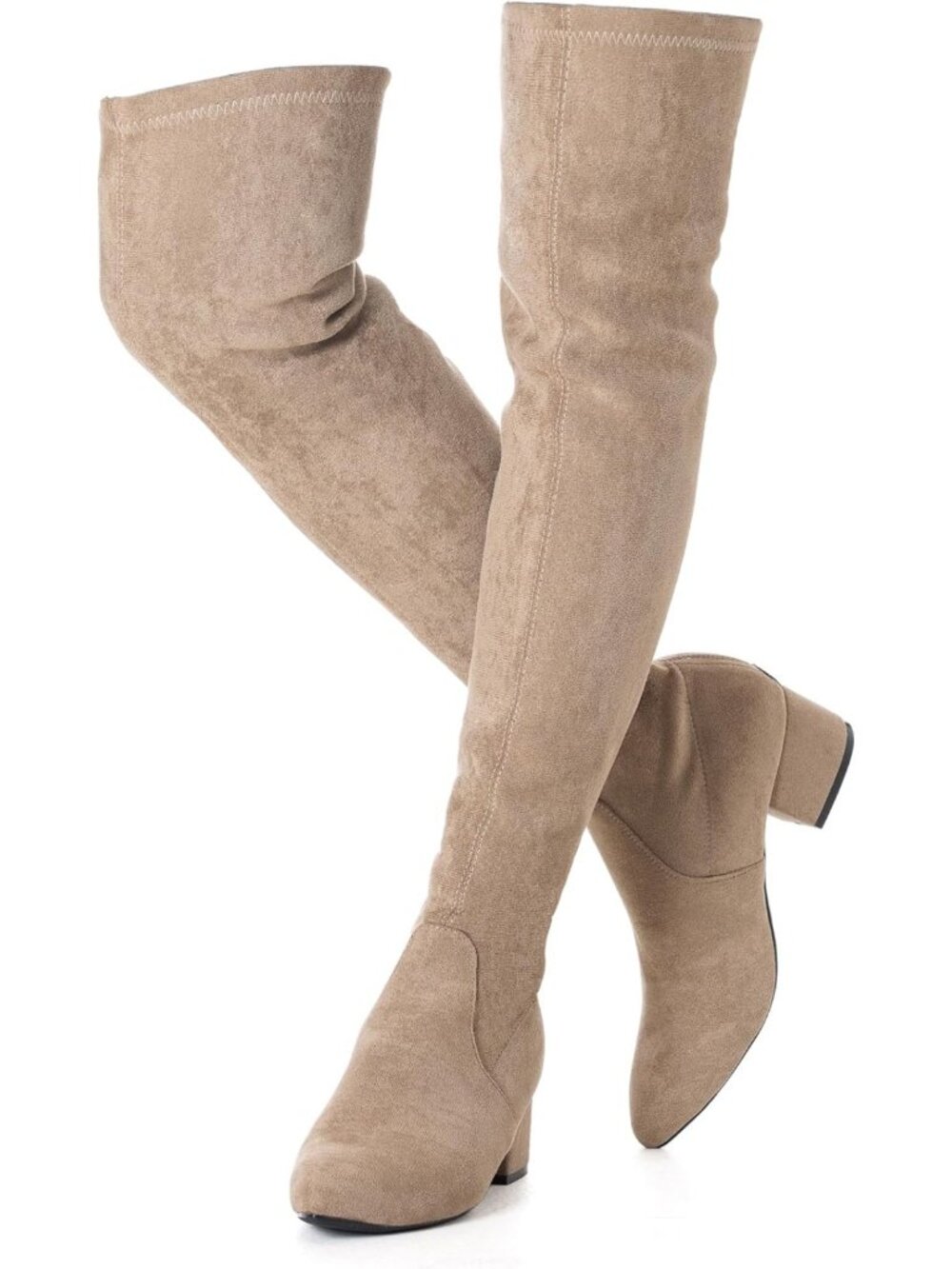 Over the Knee Suede Boots for Women - Thigh High Block Heels, Winter Comfort